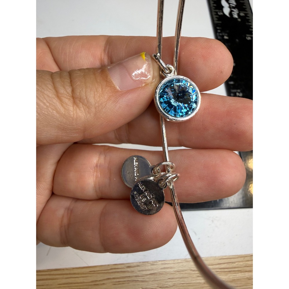 Alex and Ani Silver Tone Blue Crystal Expandable Bangle Bracelet B01150